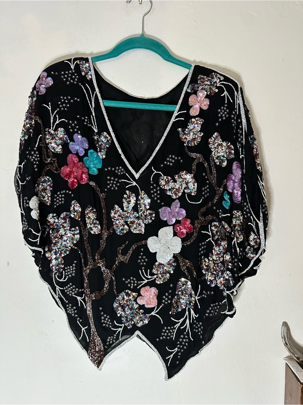 Vintage 80s Beaded Sequined Batwing Gatsby Style Top Frank Usher London
